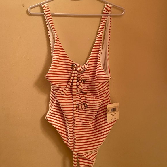 Mara Hoffman Terry Lace-Up Striped Swimsuit in Rust - Picture 3 of 7